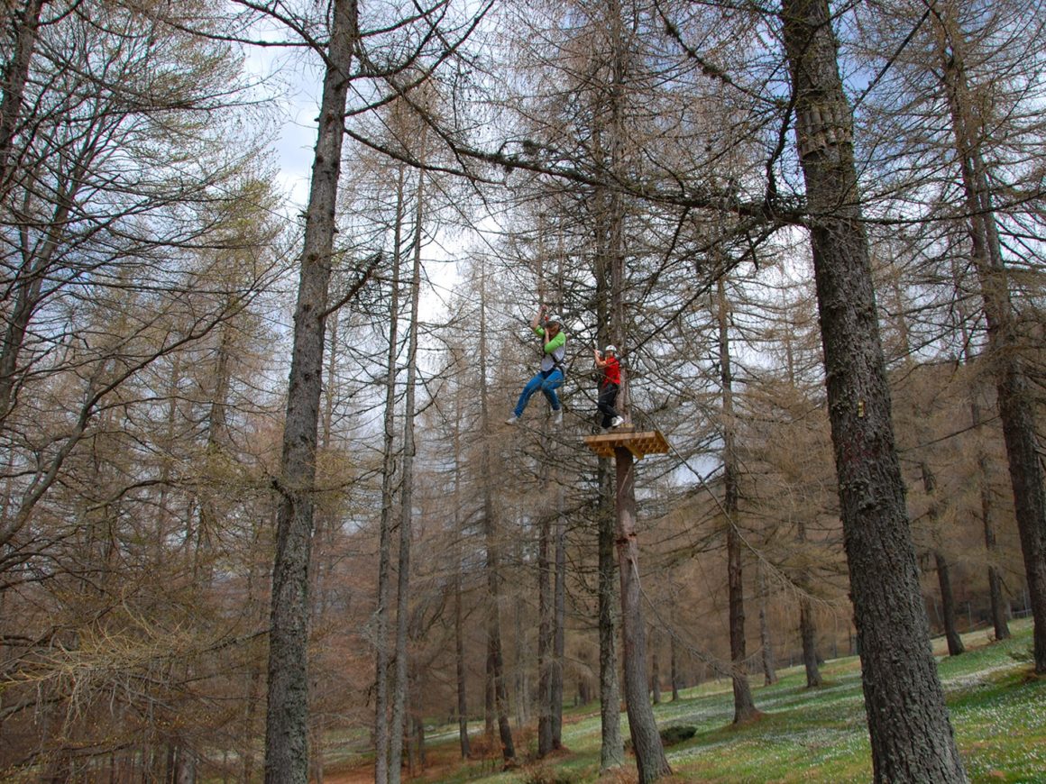 Teleferica tra gli alberi del parco divertimenti per adulti in Lombardia