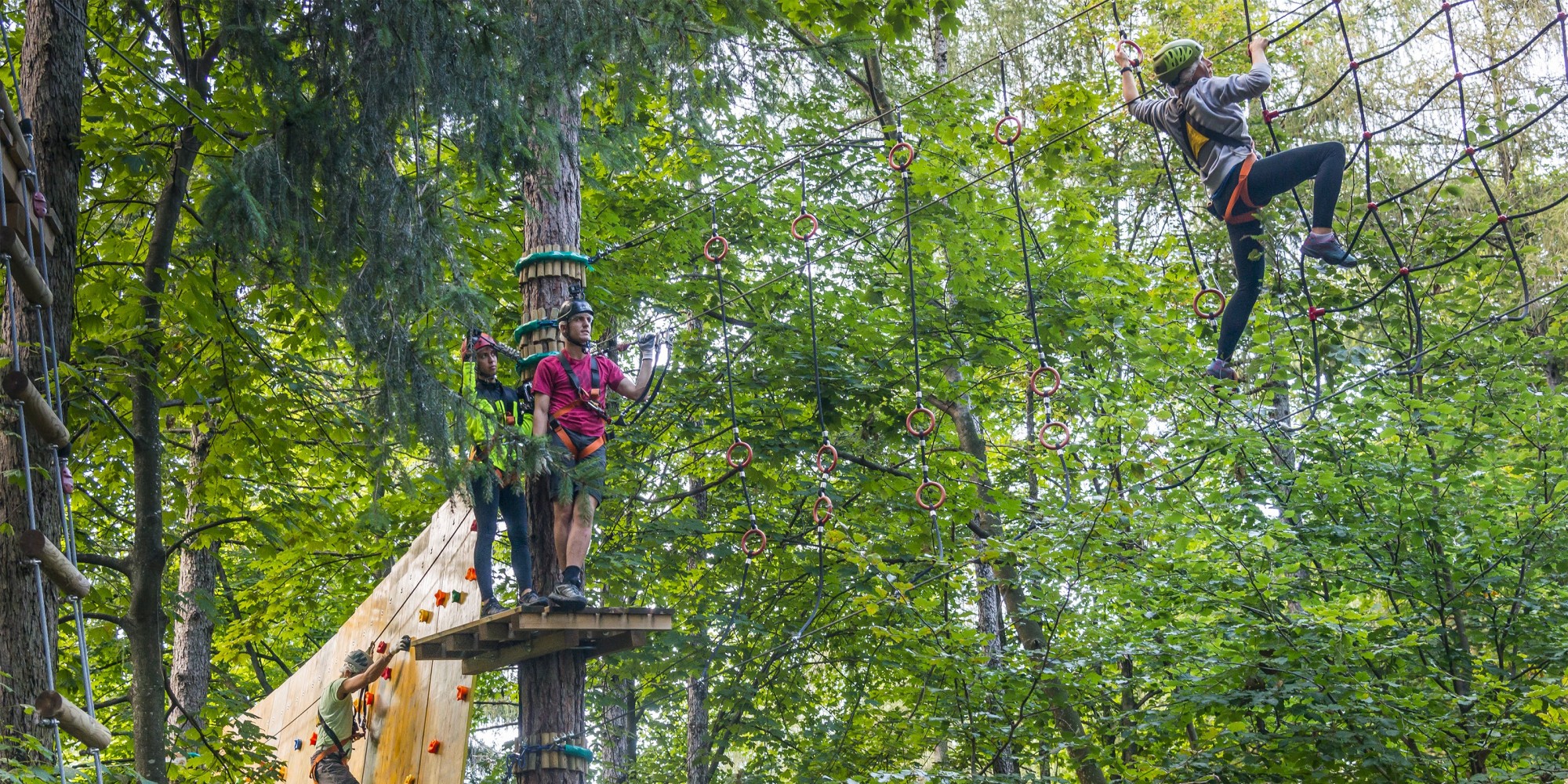 Gruppo di amici al parco avventura